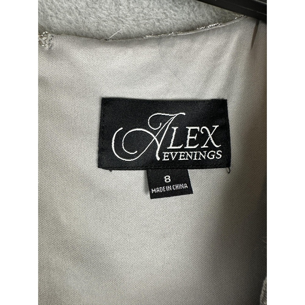 Alex Evenings Dress Womens 8 Silver Sequin Lace A-Line Formal Maxi Gown NWT - Picture 3 of 11